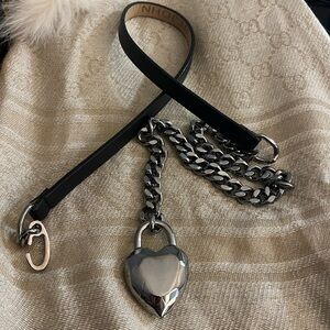 St. John Black Leather & Silver Chain Belt - 34”